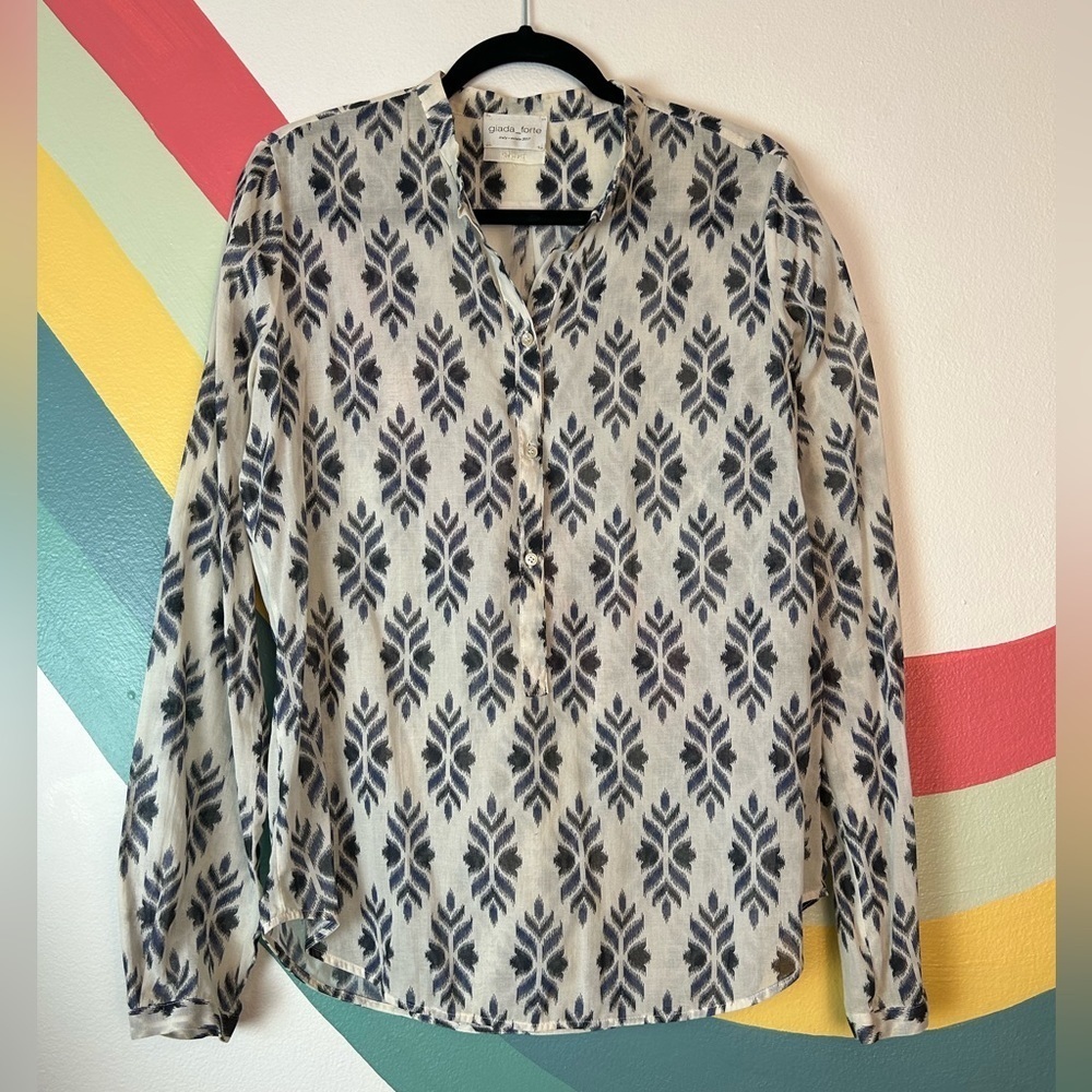 Giada Forte Cotton Costal Pattern Button Up Top Size 2